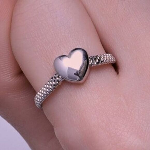 Sterling Silver Heart Ring Watchband Chain Band Size 6 to 6.25 - Picture 8 of 13